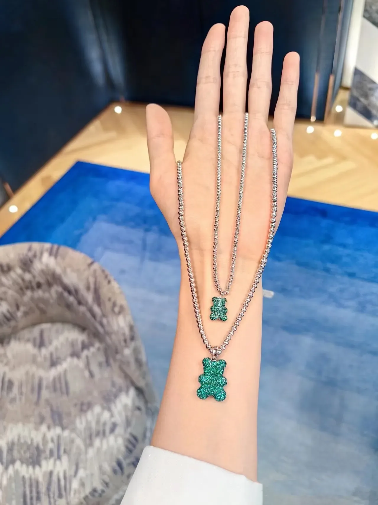 Green Pavé Gummy Bear Pendant Necklace 4