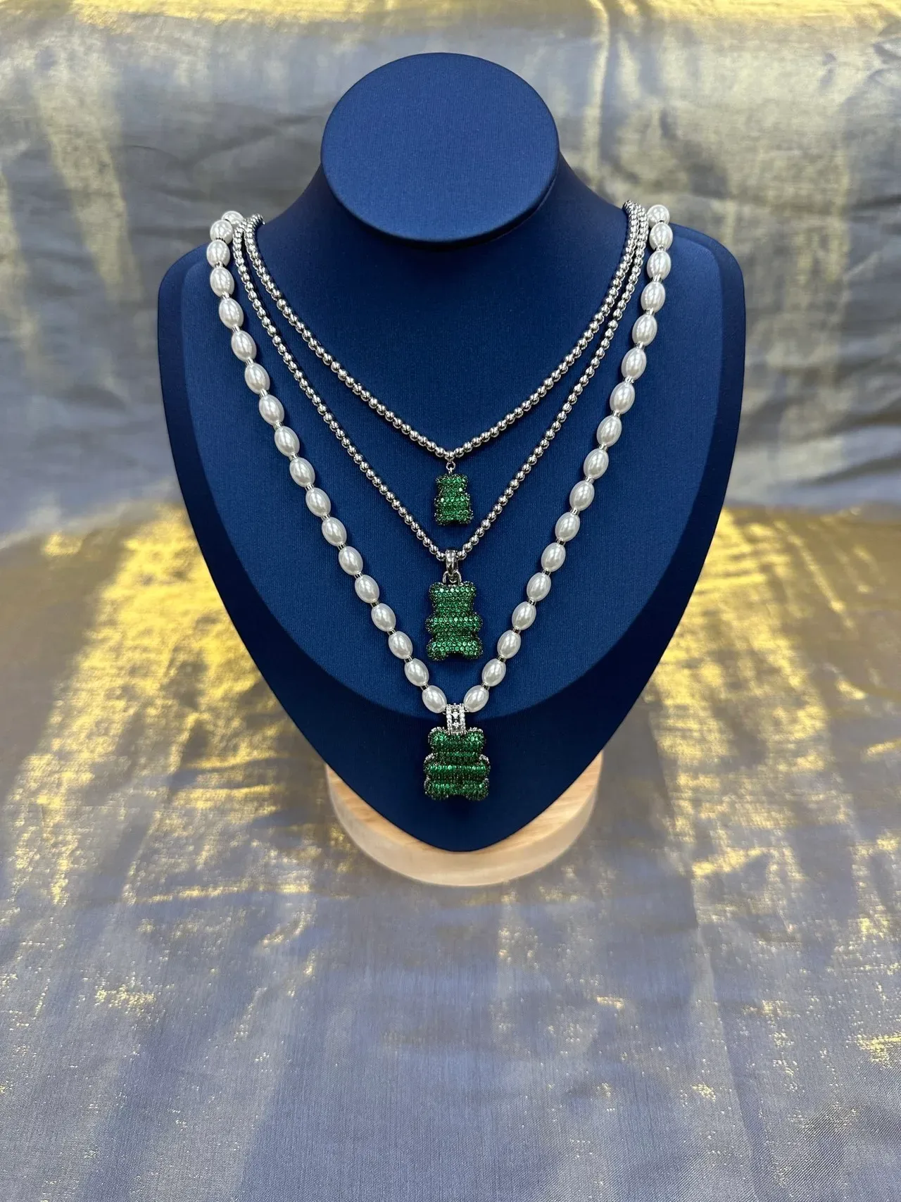 Green Pavé Gummy Bear Pendant Necklace 8