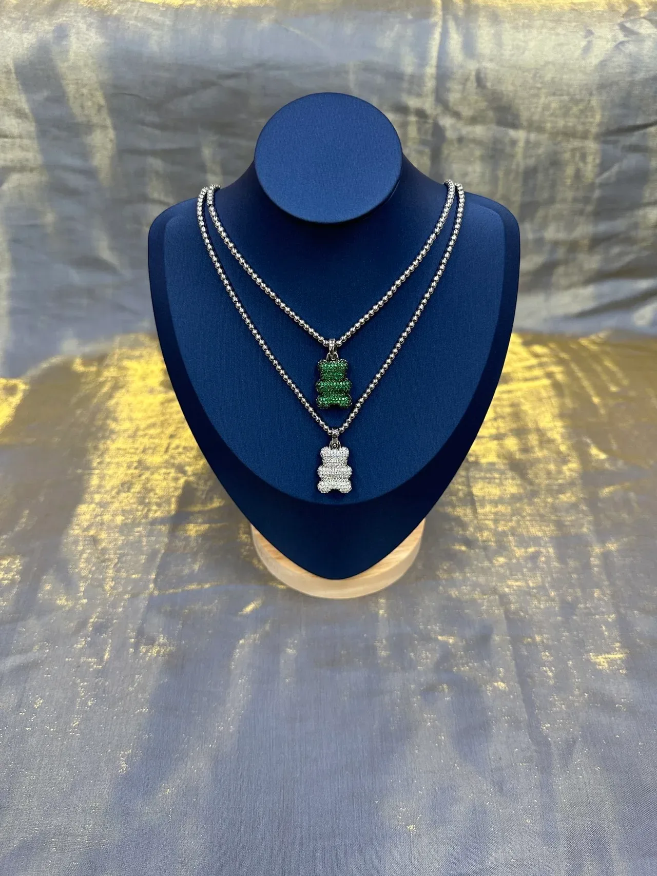 Green Pavé Gummy Bear Pendant Necklace 9