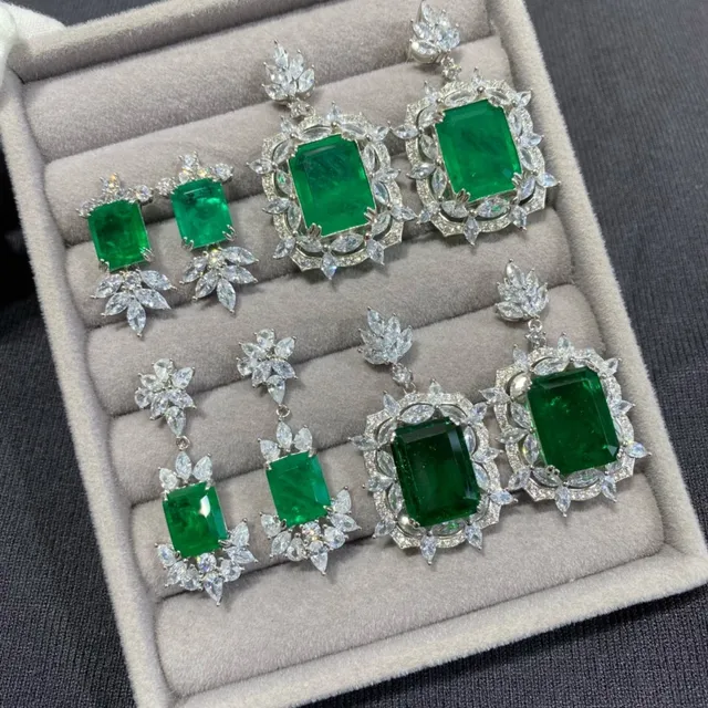 Green Silver Statement Pavé-Set Earrings 2