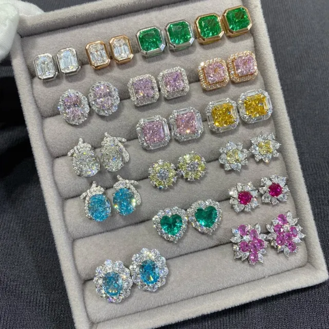 Green Silver Statement Pavé-Set Earrings 9