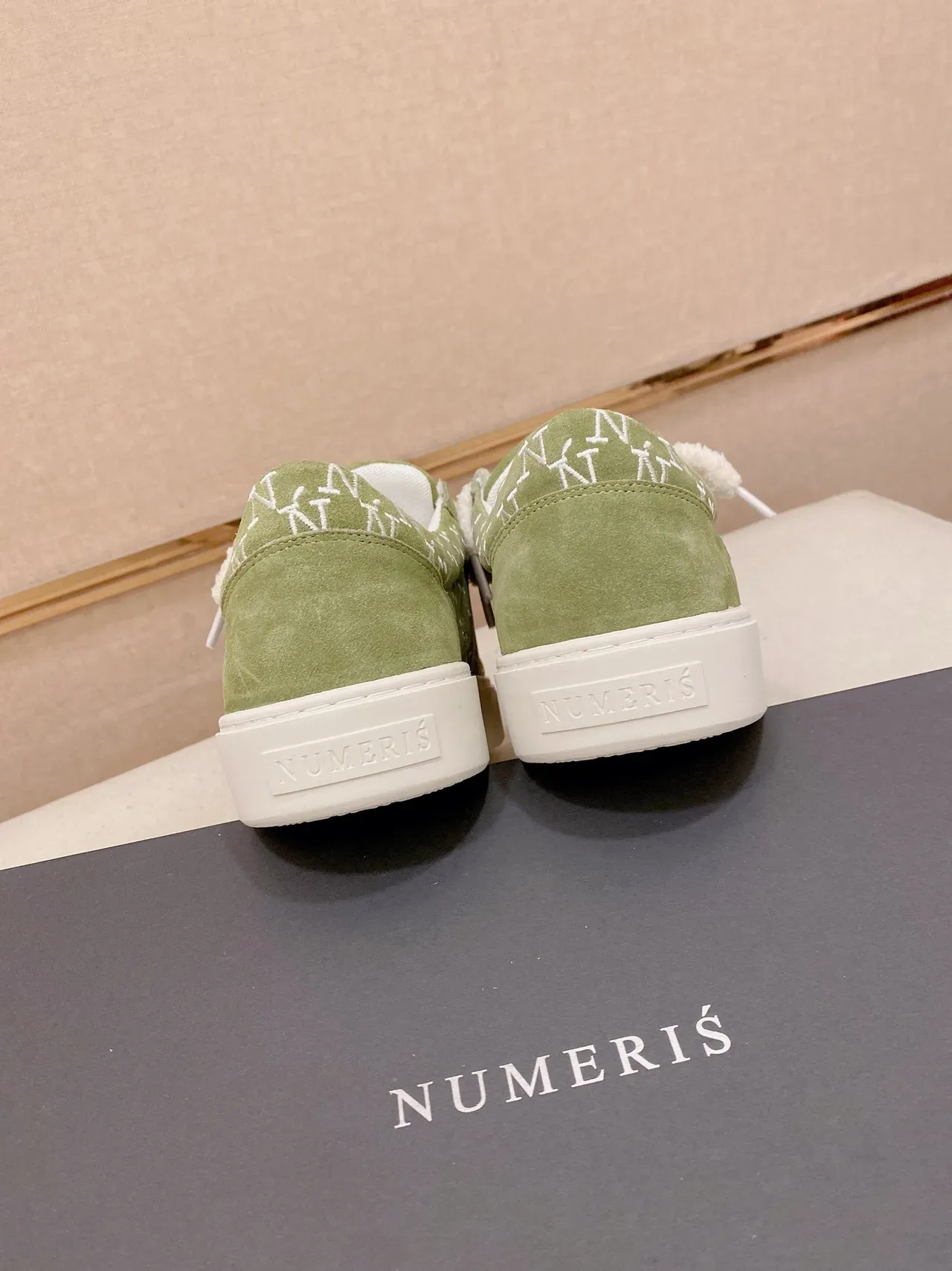 Green White Olive Suede Embroidered N Pattern Sneakers 3