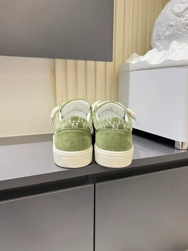 Green White Olive Suede Upper Fuzzy Strap Closure Lifestyle Sneakers 2