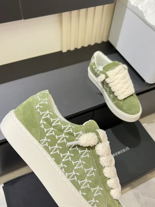 Green White Olive Suede Upper Fuzzy Strap Closure Lifestyle Sneakers 3