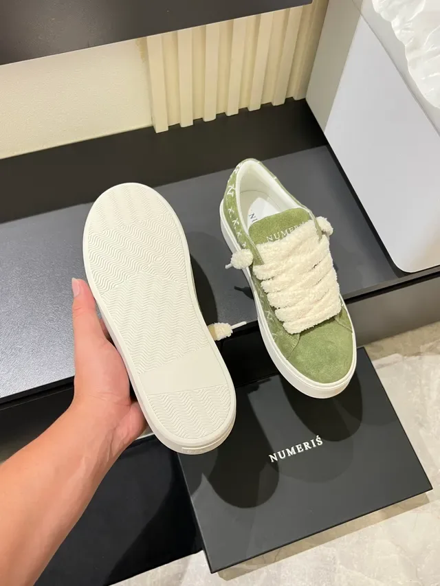 Green White Olive Suede Upper Fuzzy Strap Closure Lifestyle Sneakers 4