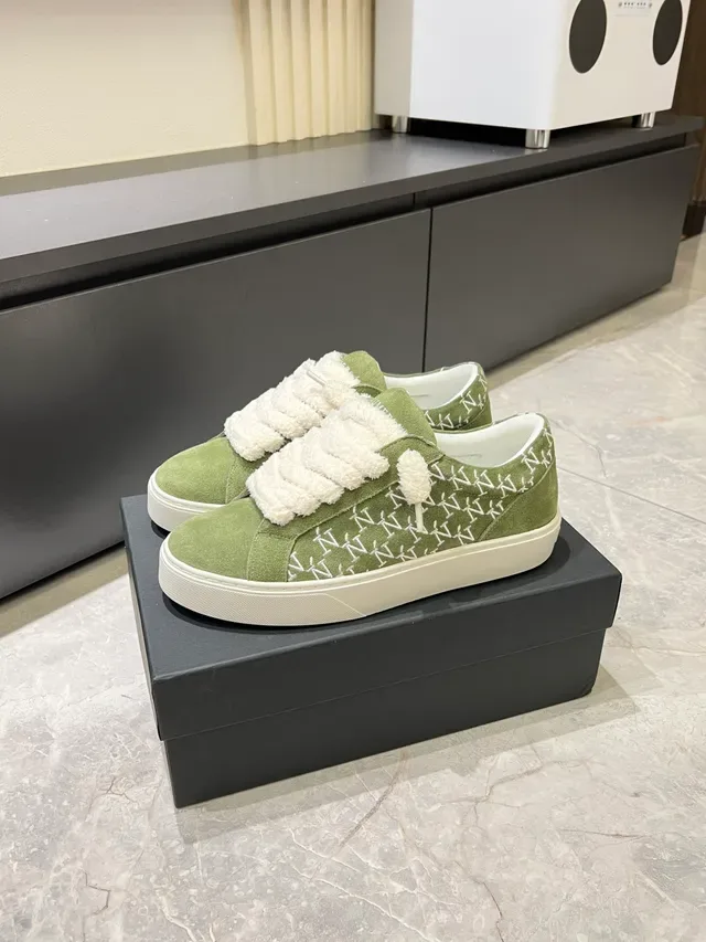 Green White Olive Suede Upper Fuzzy Strap Closure Lifestyle Sneakers 5
