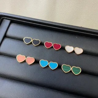 Heart-Shaped Enamel and Stone Inlay Stud Earrings