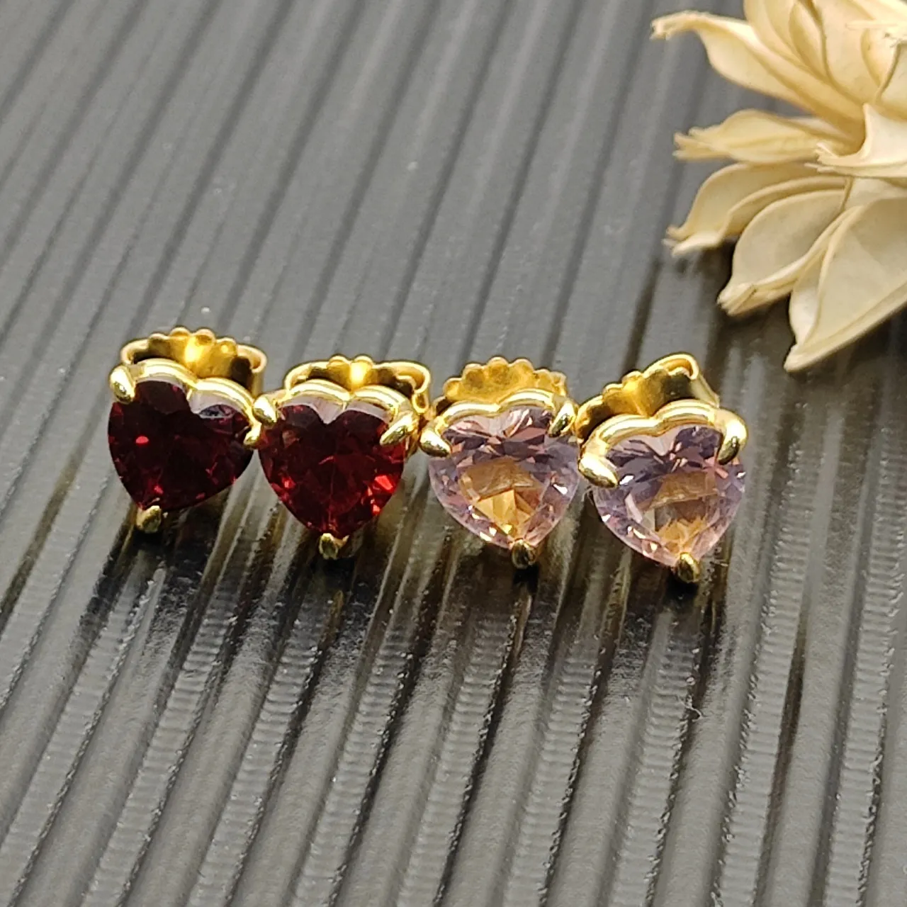 Heart-Shaped Faceted Pink Gemstone Stud Earrings 2