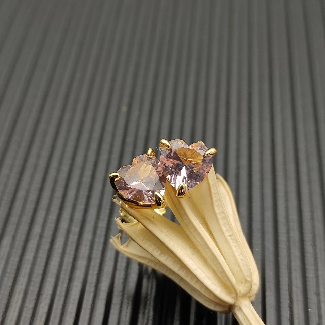 Heart-Shaped Faceted Pink Gemstone Stud Earrings 4