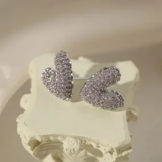 Heart-Shaped Pavé Crystal Pink and Silver Stud Earrings