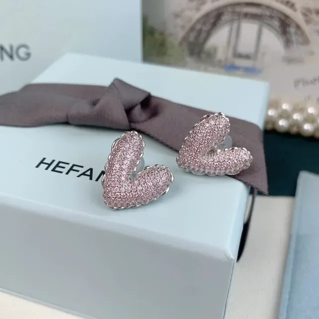 Heart-Shaped Pavé Crystal Pink and Silver Stud Earrings 5