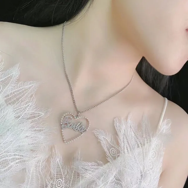 Heart-Shaped Pearl and Crystal 'Barbie' Script Pendant Necklace 3