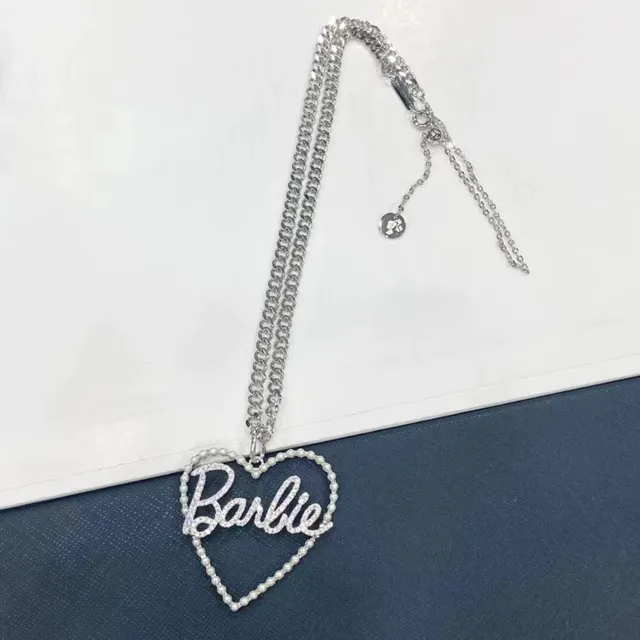 Heart-Shaped Pearl and Crystal 'Barbie' Script Pendant Necklace 7