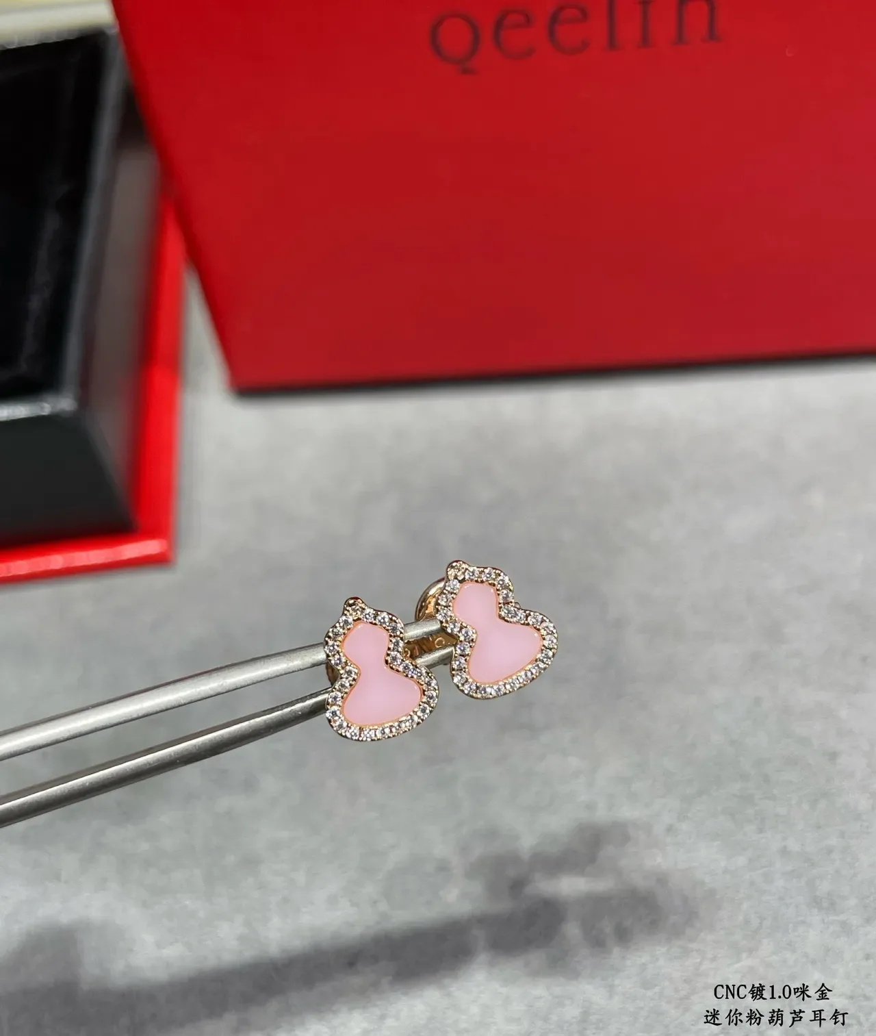 Heart-Shaped Pink Enamel and Pavé Diamond Stud Earrings 6