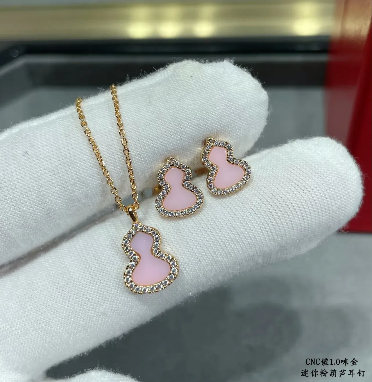 Heart-Shaped Pink Enamel and Pavé Diamond Stud Earrings 7