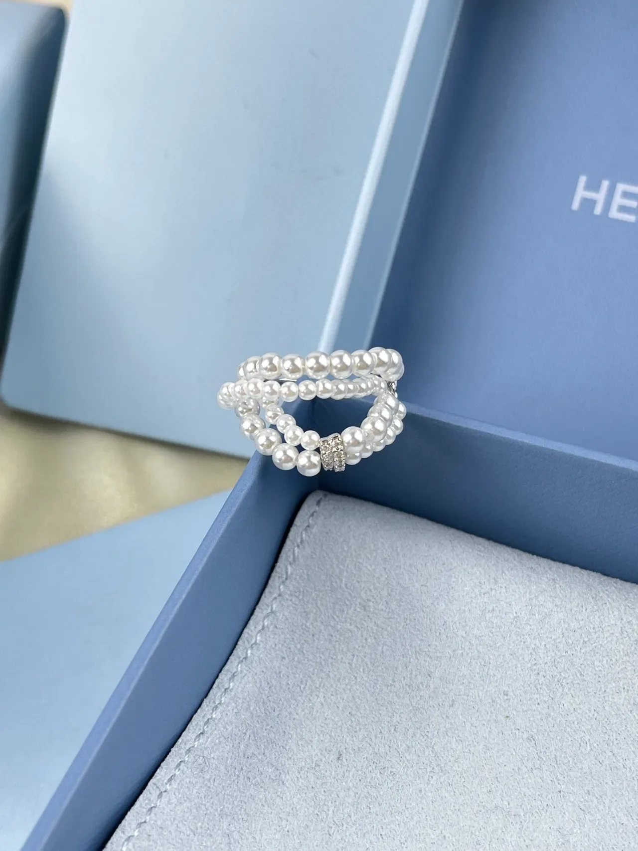 HEFANG Double-Strand Pearl Wrap Crystal Ring 3