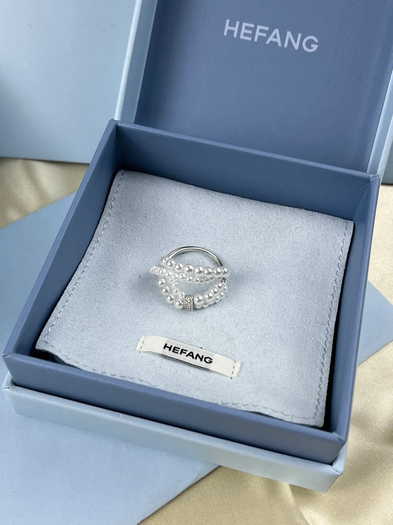 HEFANG Double-Strand Pearl Wrap Crystal Ring 4