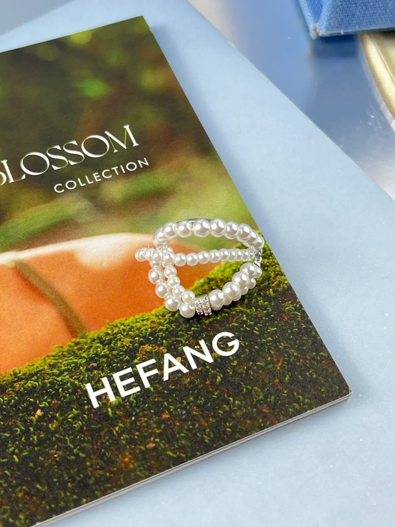HEFANG Double-Strand Pearl Wrap Crystal Ring 7