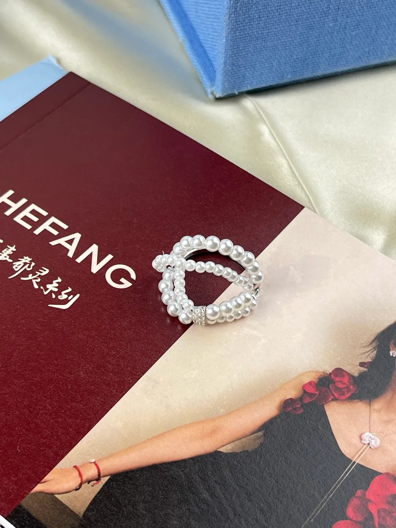 HEFANG Double-Strand Pearl Wrap Crystal Ring 8