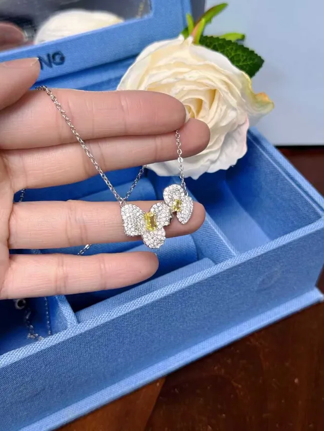 HEFANG Floral Pavé Yellow Gemstone Necklace 7