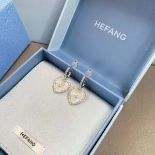 HEFANG Heart-Shaped Pavé Mother-of-Pearl Dangling Earrings