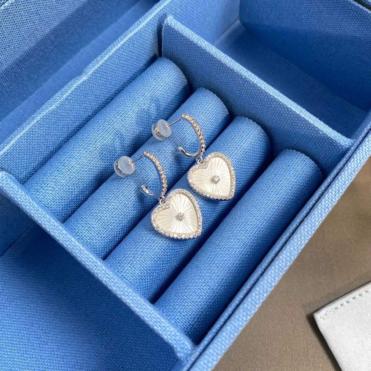 HEFANG Heart-Shaped Pavé Mother-of-Pearl Dangling Earrings 6