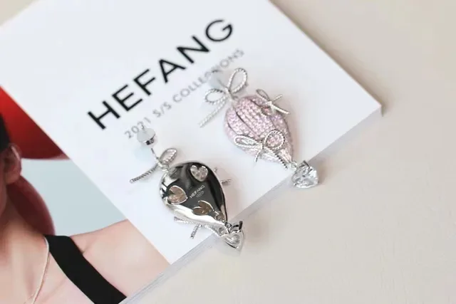 HEFANG Pavé Crystal Bow Hot-Air-Balloon Drop Earrings 4