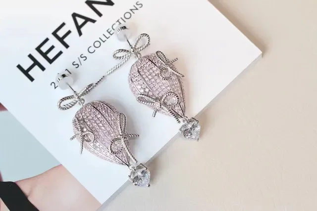 HEFANG Pavé Crystal Bow Hot-Air-Balloon Drop Earrings 6