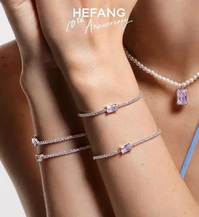 HEFANG Pavé Crystal Iridescent Center Stone Bracelet 2