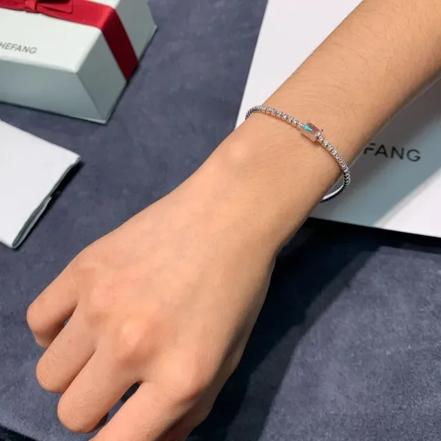 HEFANG Pavé Crystal Iridescent Center Stone Bracelet 4