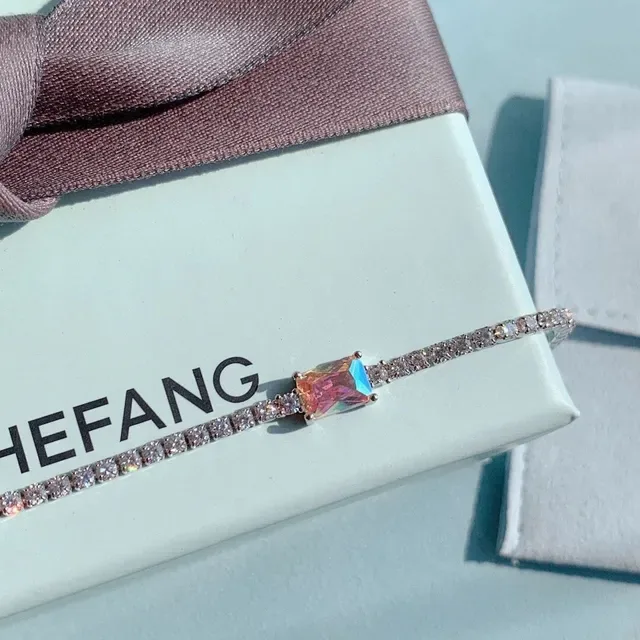 HEFANG Pavé Crystal Iridescent Center Stone Bracelet 5