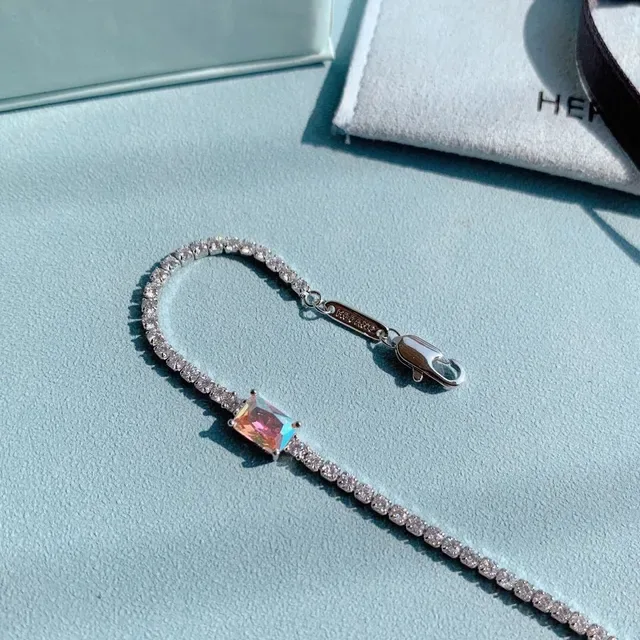 HEFANG Pavé Crystal Iridescent Center Stone Bracelet 8