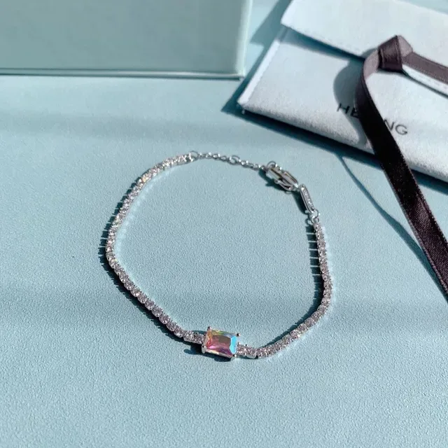 HEFANG Pavé Crystal Iridescent Center Stone Bracelet 9