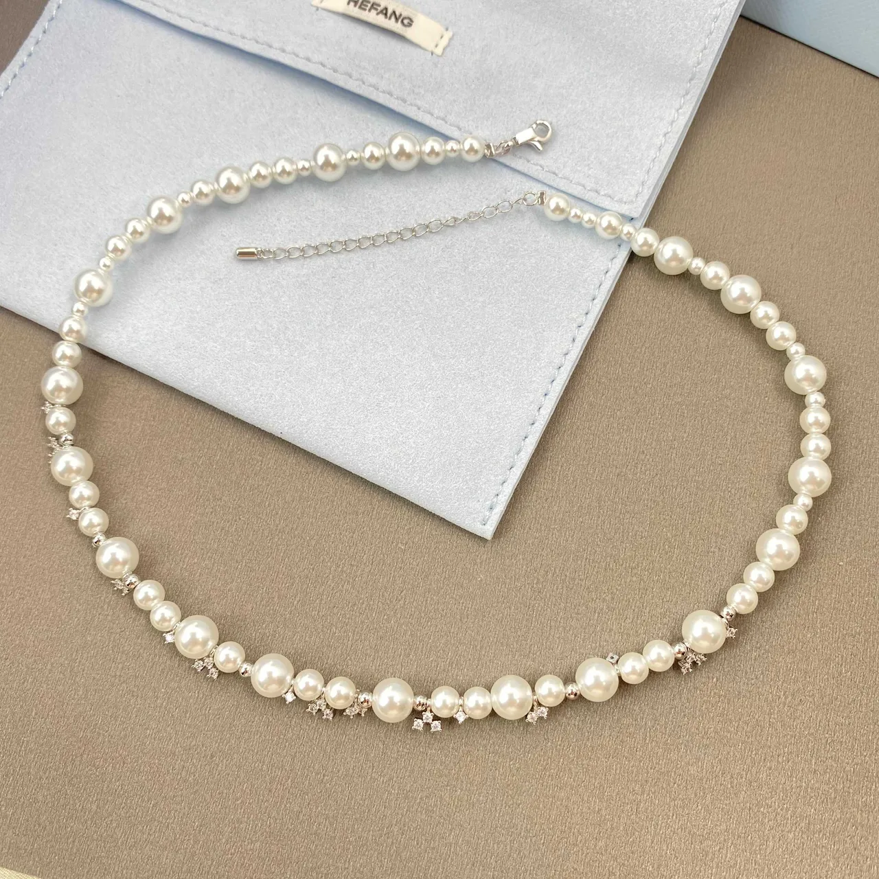 HEFANG Pearl and Crystal Accent Necklace 7