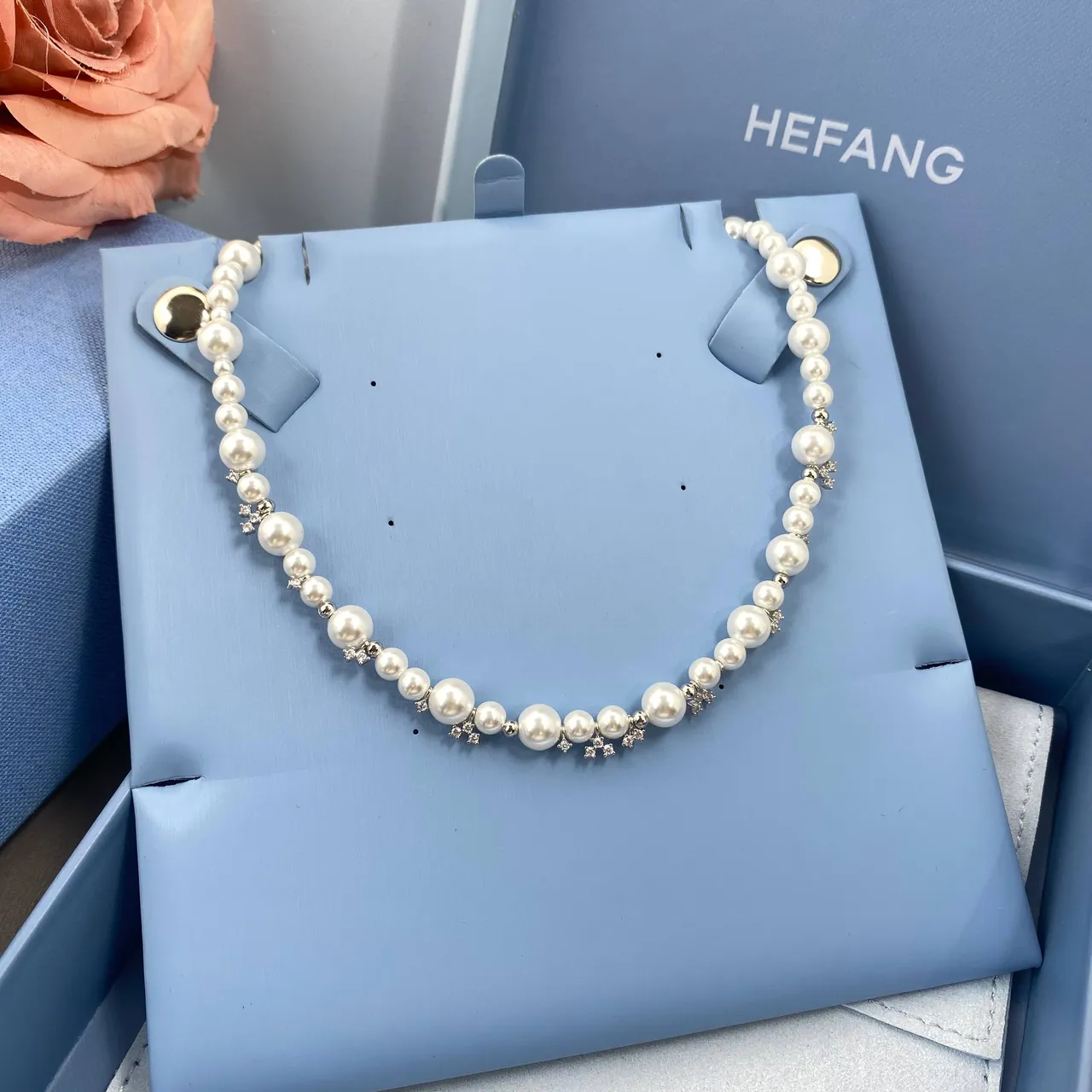 HEFANG Pearl and Crystal Accent Necklace 8