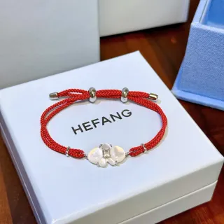 HEFANG سوارة حمراء من حبل مضفر مع لؤلؤ وكريستال ونقوش زهورية