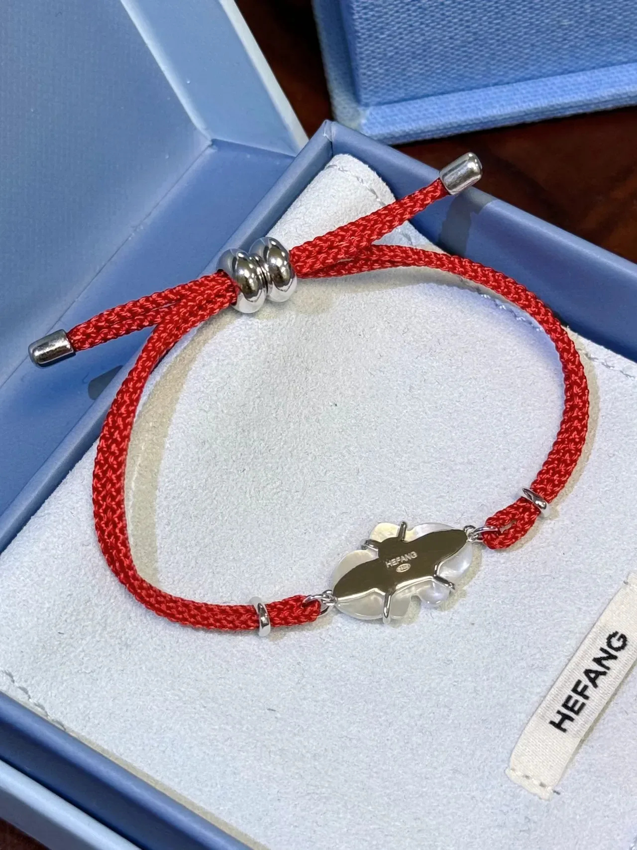 HEFANG Red Braided Cord Pearl and Crystal Floral Motif Bracelet 6