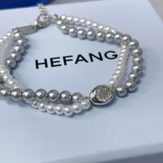 HEFANG Prata Branca Dupla-Fio Pérola Pulseira de Metal