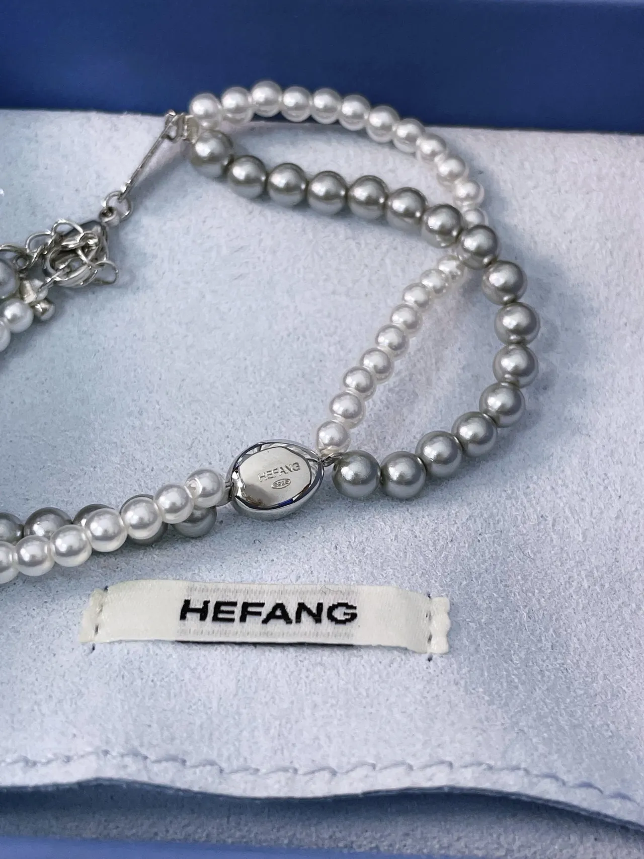 HEFANG Silver White Double-Strand Pearl Metal Bracelet 5