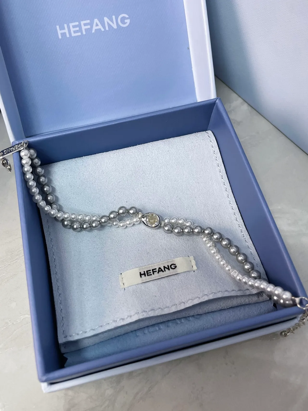 HEFANG Silver White Double-Strand Pearl Metal Bracelet 6