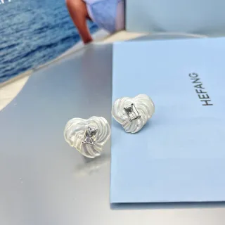HEFANG White Silver Sculpted Shell Swirl Iridescent Earrings