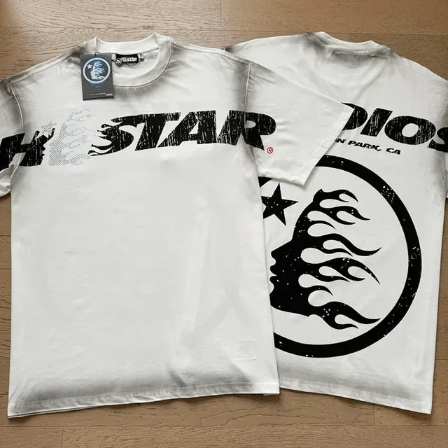 HOUSTAR White Black Graphic-Print Flame Motif T-Shirt 2