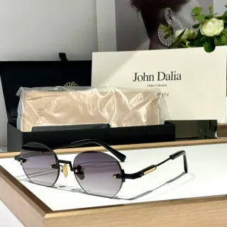 John Dalia Black Gold Rimless Oval Lenses Matte Metal Frame Sunglasses