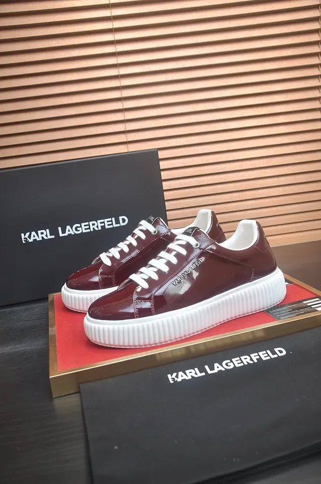 Karl Lagerfeld Chaussures Chunky Bordeaux Blanc Semelle Plateforme Canelée Supérieure Brillante 4