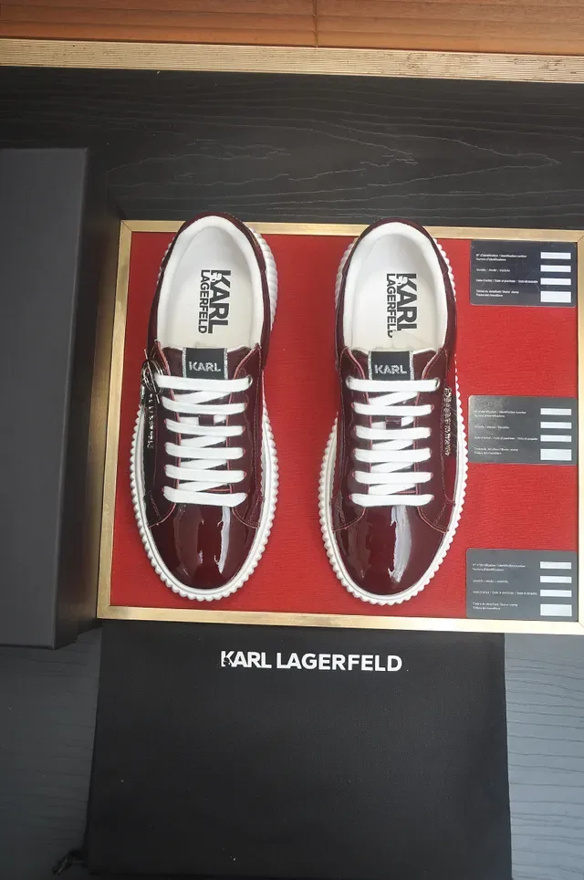 Karl Lagerfeld Chaussures Chunky Bordeaux Blanc Semelle Plateforme Canelée Supérieure Brillante 5