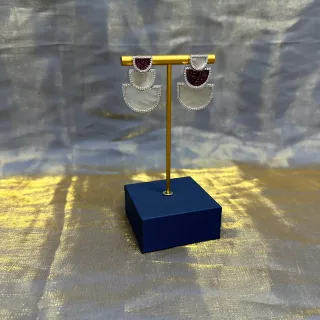 Layered Semi-Circular Pavé-Set Mother-of-Pearl and Red Gemstone Drop Earrings
