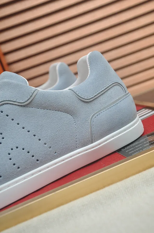 Light Blue-Gray Suede Perforated Low-Top Sneaker 2