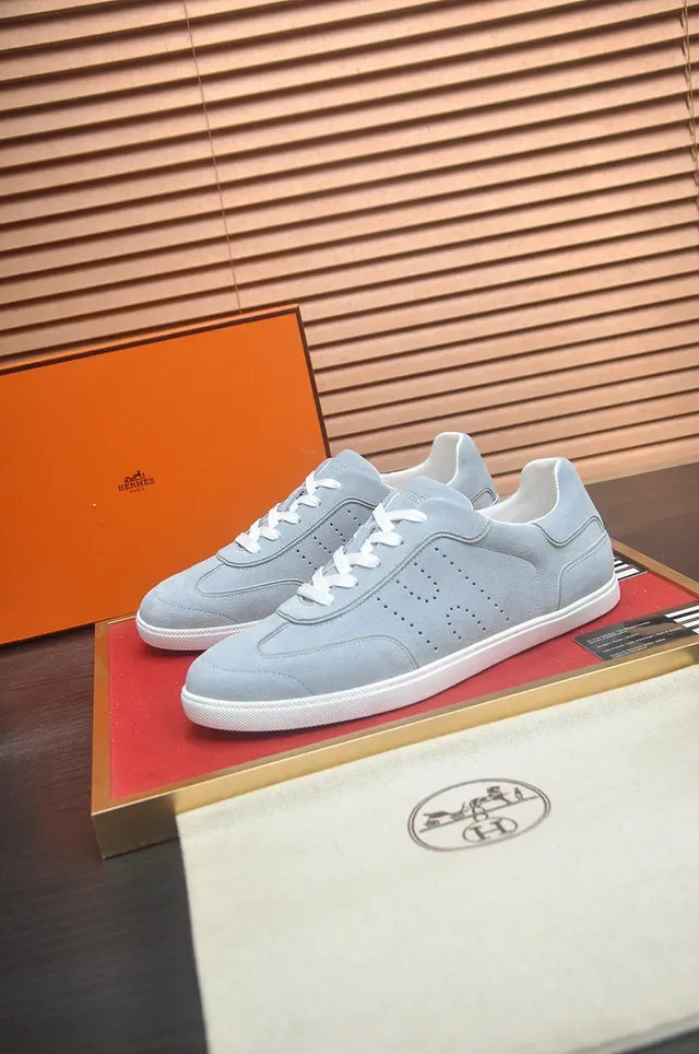 Light Blue-Gray Suede Perforated Low-Top Sneaker 4