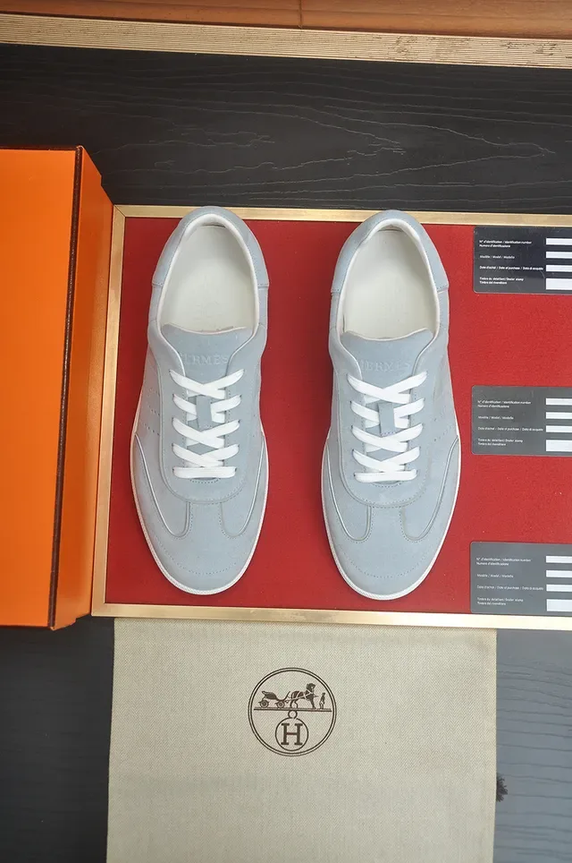 Light Blue-Gray Suede Perforated Low-Top Sneaker 5