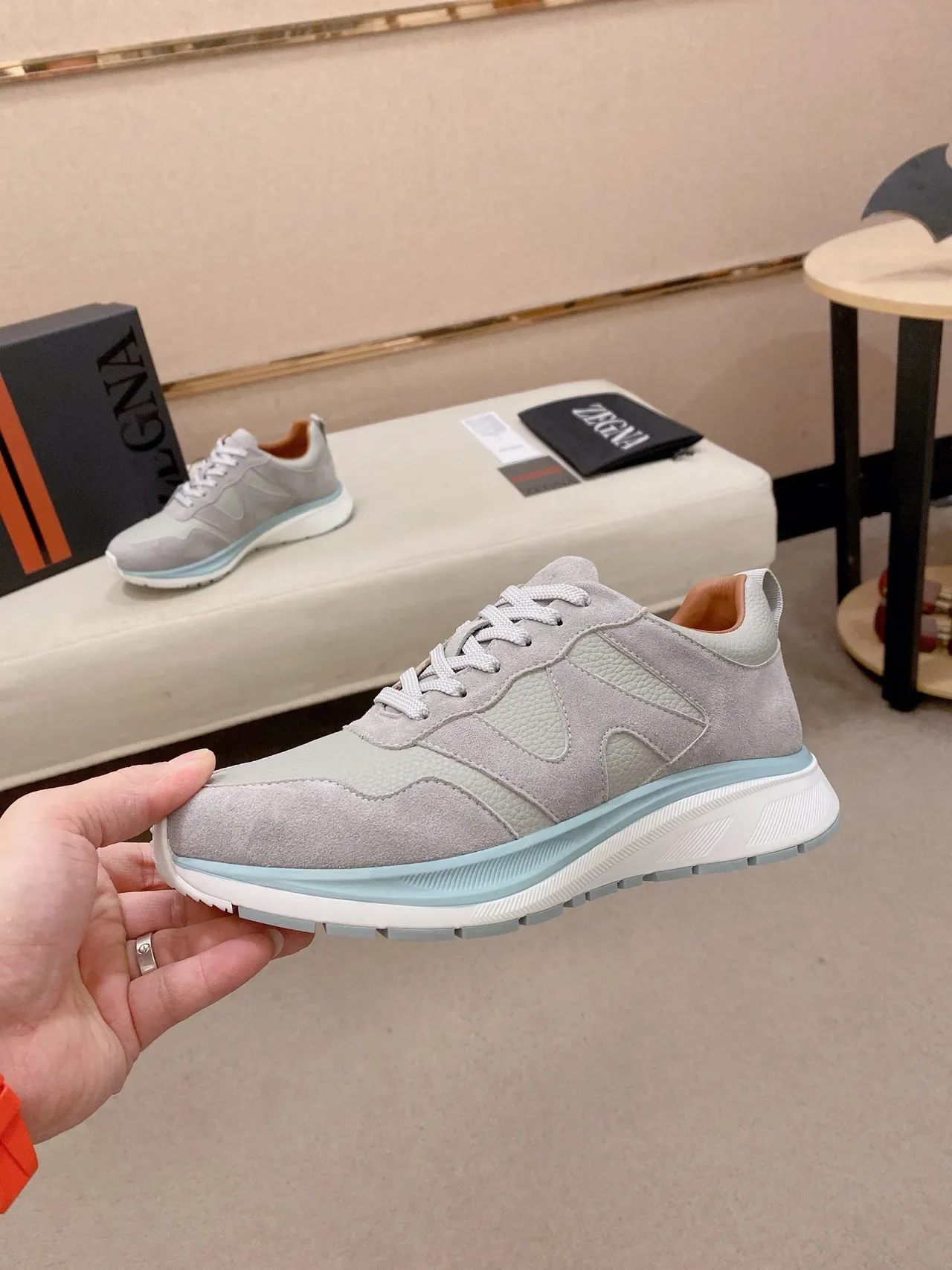 Light Gray Suede and Leather Lifestyle Sneaker 3